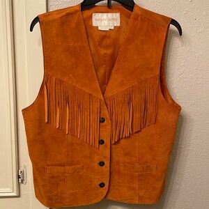 Margaret Godfrey orange leather fringe vest‎